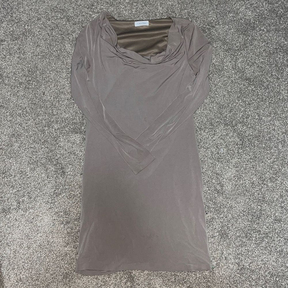 Calvin klein cowl neck tan dress